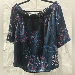 Women’s Navy Floral Off-Shoulder Top